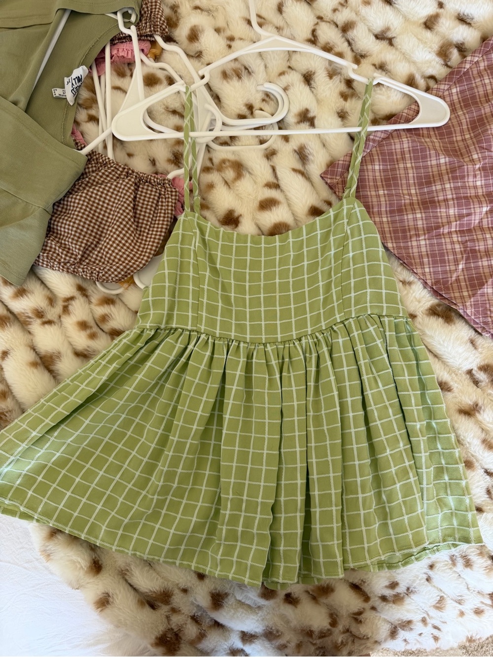 Girls Green Windowpane Sundress Top - Brand: